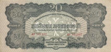 1944. 20P (2x) "Vöröshadsereg Parancsnoksága" egymásutáni sorszámmal! T:I