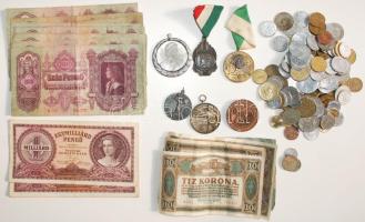 Kis vegyes tétel, közte sportérmek, bankjegyek, fémpénzek is T:vegyes