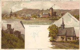 1898 Lahnstein, Oberlahnstein; Burg Lahneck, Wenzelkapelle / castle, chapel litho