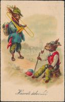Easter, musician and pipe smoking bunnies litho