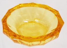 Cca 1960 csehszlovák Moser kristály üveg kaspó, jelzett, hibátlan, m:10 cm, 22×17 cm/ Crystal pot wi...