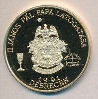 Bognár György (1944-) 1991. "II.János Pál pápa látogatása - Debrecen" aranyozott emlékérem (42,5mm) T:PP