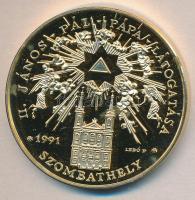 Bognár György (1944-) / Lebó Ferenc (1960-) 1991. "II.János Pál pápa látogatása - Szombathely" aranyozott emlékérem (42,5mm) T:PP