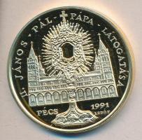 Bognár György (1944-) / Lebó Ferenc (1960-) 1991. "II.János Pál pápa látogatása - Pécs" aranyozott emlékérem (42,5m) T:PP