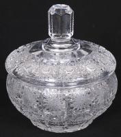 Kristály nagy bonbonier, csiszolt, metszett, hibátlan, d:14 cm, m:15 cm/ Crystal sugarbox with flawless condition