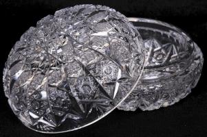 Kristály bonbonier, csiszolt, metszett, hibátlan, d:10 cm, m:7 cm