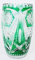 Kristály váza, több rétegű, csiszolt, metszett, hámozott, hibátlan, m:25 cm, d:14 cm/ Crystal vase with flawless condition