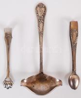 Alpakka szószoskanál és 2db cukorfogó /  Vintage sauce spoon and sugar tongs from nickel silver, 17cm, 13cm, 11cm