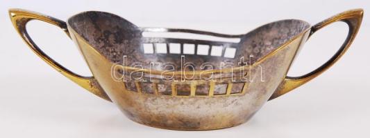 Ezüstözött réz art deco tálka /  Art deco silver plated brass bowl, 17x5cm
