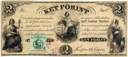 1852. 2Ft "Kossuth bankó" kitöltetlen 4C értékű Kossuth emlékbélyegzéssel T:I Hungary 1852. 2 Forint without date and serial number with "Champion of Liberty / 4 cents" stamp C:UNC Adamo SG123Br