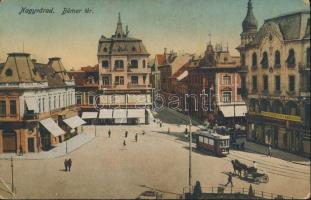 Nagyvárad Bémer square, department store of Erdős and Grundfeld-Persian carpet shop, English and French woman tailoring, Duna insurance, dentist (EK)