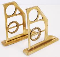 Öntött bronz art deco karnistartó pár /  A pair of art deco bronze curtain holders, 13,5x13cm