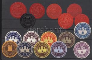 1877 Kolozs Vármegye pecsétje és Kolozsvár Szab. Kir. Város Tanácsa 17 db pecsétbélyeg