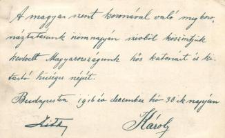 Charles IV, Zita, hungarian greeting card / Levelezőlap a királyi pár saját kezű üdvözletével (EK)