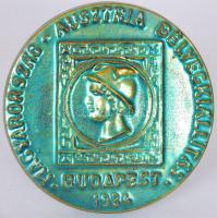 1984 Magyarország-Ausztria Merkúr-fejes eozinmázas Zsolnay porcelán emlékplakett 10 cm