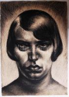 Czigány jelzéssel: Női fej. Szén, papír, 37×26 cm