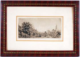 Boldizsár István (1897-1984): Falu határ. Rézkarc, papír, jelzett, üvegezett keretben 32×46 cm