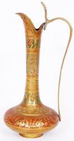 Indiai sárgaréz kancsó vésett, zománcozott díszítéssel /  Indian brass jug, 27cm