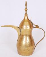 Indiai sárgaréz kancsó vésett virágdíszítéssel /  Indian brass jug, 27cm