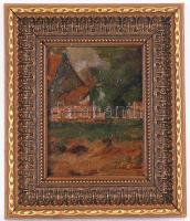 Deák Ébner jelzéssel: Régi ház. Olaj, karton, szép régi keretben 24×20 cm