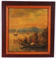 Pecázó a Balatonnál, nyomat fa keretben, 44×44 cm