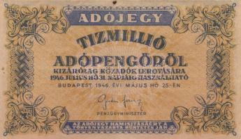 1946. 10.000.000AP vízjeles papír, fordított címerrel T:II,II-