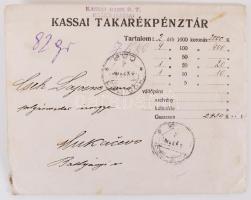 1924 Kassai Bank R.T. pecsétes levele, számlákkal, okmánybélyegekkel.
