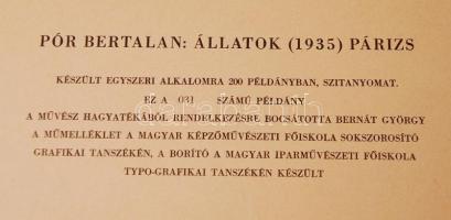 Pór Bertalan: Állatok. Szitanyomat 200/31, papír, jelzés nélkül. Reprint emléklap kiadás, eredeti bo...