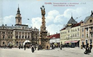 Újvidék Franz Joseph square, town hall, tram, Divald & Monostory