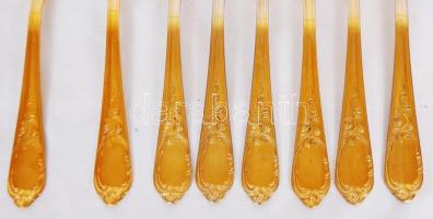 Jelzett,hat személyes aranyozott nemes acél evőeszköz készlet, villákon kis kopással, összesen: 30 d...