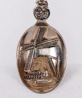 Flamand alpaka díszkanál, porcelán betétes  h:12 cm