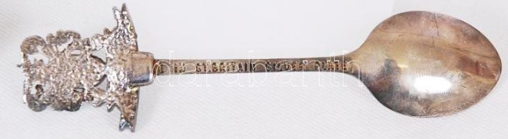 Ezüstözött fém díszkanál "The arms of William Shakespeare" felirattal, eredeti tokjában, h...