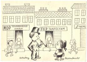 1948 Kasso (Kassowitz Félix 1907-1983): Barankovics és Ortutay karikatúra. Tus, papír. Megjelent a Magyar Vasárnap szemptember 5.-i számában. Az újság pecsétjével