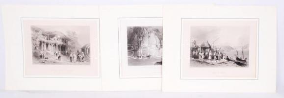 cca 1840 6db acélmetszet al-dunai helyszínekről (a William Henry Bartlett által illusztrált The Danube című könyvből), paszpartuzva / Steel engravings from The Danube by W. H. Bartlett, 26x34cm