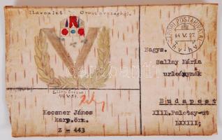 1944 Nyírfakéregre írt tábori levél Oroszországból, rajzzal