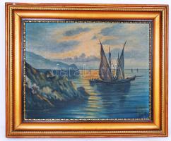 Tóth Róza (1942-): Máltai halászhajók. Olaj, vászon, jelzett, keretben, 46x56cm