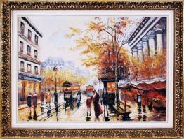 Czinege Zsolt( 1967-): Város részlet villamossal. Olaj, vászon, jelzett, szép keretben 63×83 cm