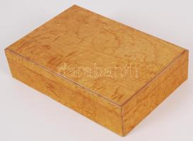 1938 intarziás gyógyszeres fadoboz, "Fünfzig Jahre Bayer", 12×18×5 cm