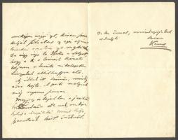 1897 Klug Nándor fiziológus professzor saját kézzel írt, Kedves Tanár Úr! kezdetű, valószínűleg Lyka...