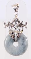 Ezüst (Ag) medál jádéval /  Silver pendant with jade stone, 5cm, br: 9,23gr