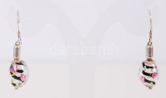 Ezüst (Ag) fülbevaló muránói gyönggyel / 
Silver earrings with Murano beads, 5cm, br: 6,93gr