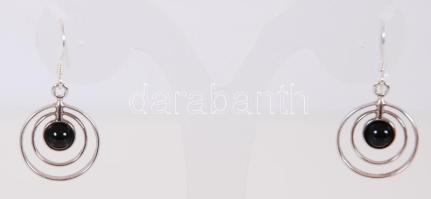 Ezüst (Ag) fülbevaló ónix lencsével /  Silver earrings with onyx beads, 3cm, br: 4,5gr
