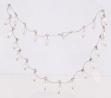 Ezüst (Ag) nyaklánc nagyméretű tenyésztett gyöngyökkel /  Silver necklace with large cultured pearls, 42cm