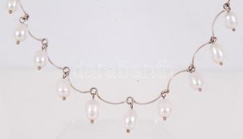 Ezüst (Ag) nyaklánc nagyméretű tenyésztett gyöngyökkel / 
Silver necklace with large cultured pearls...