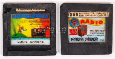 cca 1930 2db Orion rádiót reklámozó színes diakép (az egyik sérült), 8x8cm