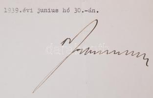 1939 Reményi-Schneller Lajos pénzügyminiszter által aláírt kinevezés postatiszt részére