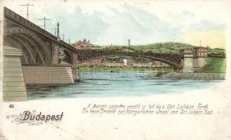 Budapest II. Szent Lukács fürdő, Margit híd litho (fa)