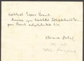 1934 Klemm Antal nyelvész, finnugrista saját kézzel írt  Főtisztelendő Esperes Úr megszólítással kez...