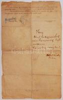 1919 Hazatért hadifoglyok bemutató lapja és egyszersmind leszerelési igazolványa. Viseltes állapotba...