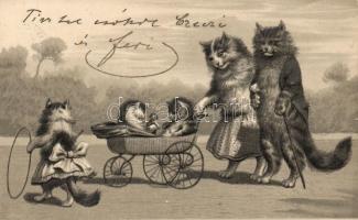 Cat family Emb. litho